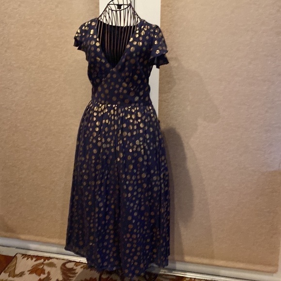 Modcloth Navy Blue and gold polka dot Only You dress - Picture 2 of 7